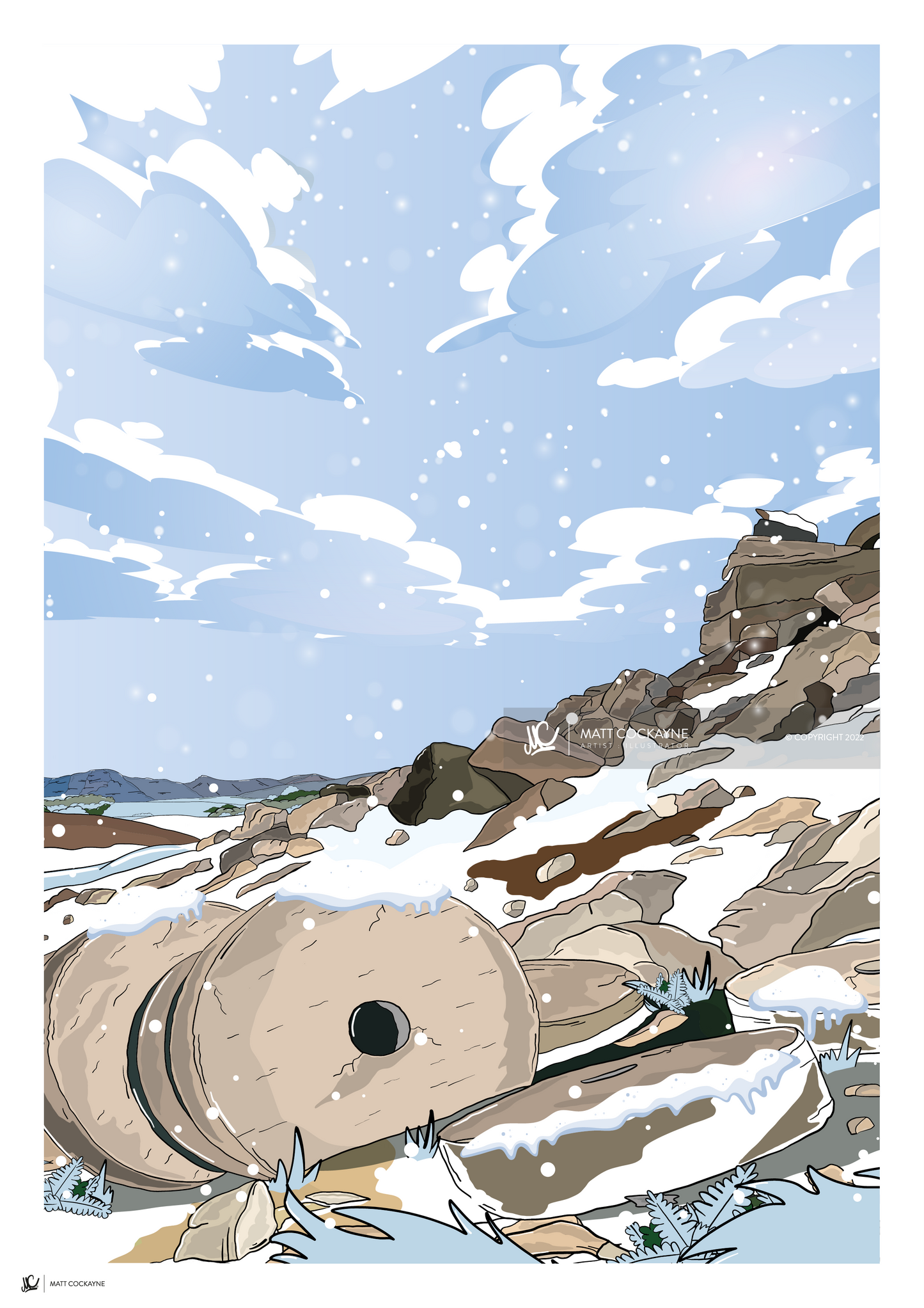 STANAGE EDGE WINTER - Peak District Prints - Wall Art - Poster - Print - Canvas - Illustration