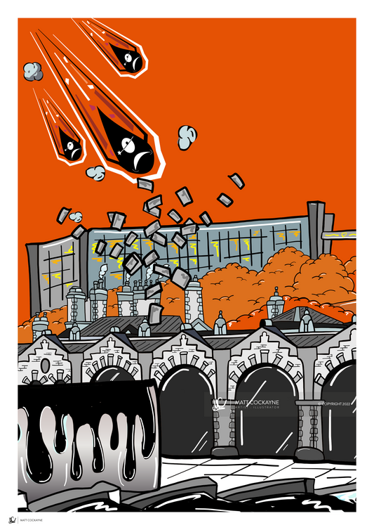 HENDOS- ATTACK OF THE HENDOS TRAIN STATION - Sheffield Prints - Wall Art - Poster - Print - Canvas - Illustration