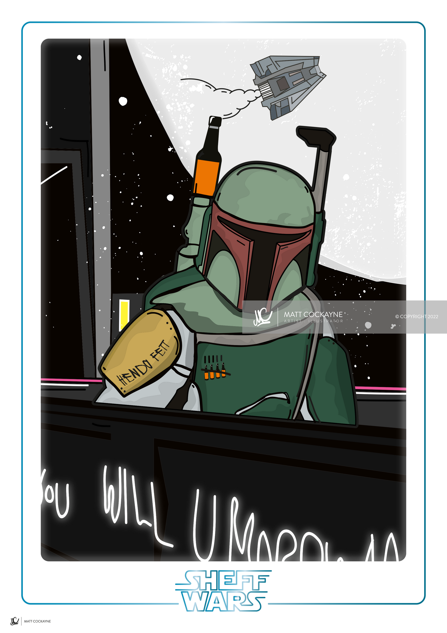 SHEFF WARS, HENDO FETT - Sheffield Prints - Wall Art - Poster - Print - Canvas - Illustration