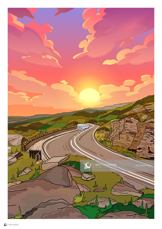 INTO THE SUNSET- SURPRISE VIEW - Peak District Prints - Wall Art - Poster - Print - Canvas - Illustration