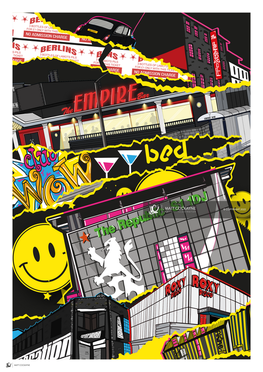 CLUBBERS GUIDE TO SHEFF - Sheffield Prints - Wall Art - Poster - Print - Canvas - Illustration