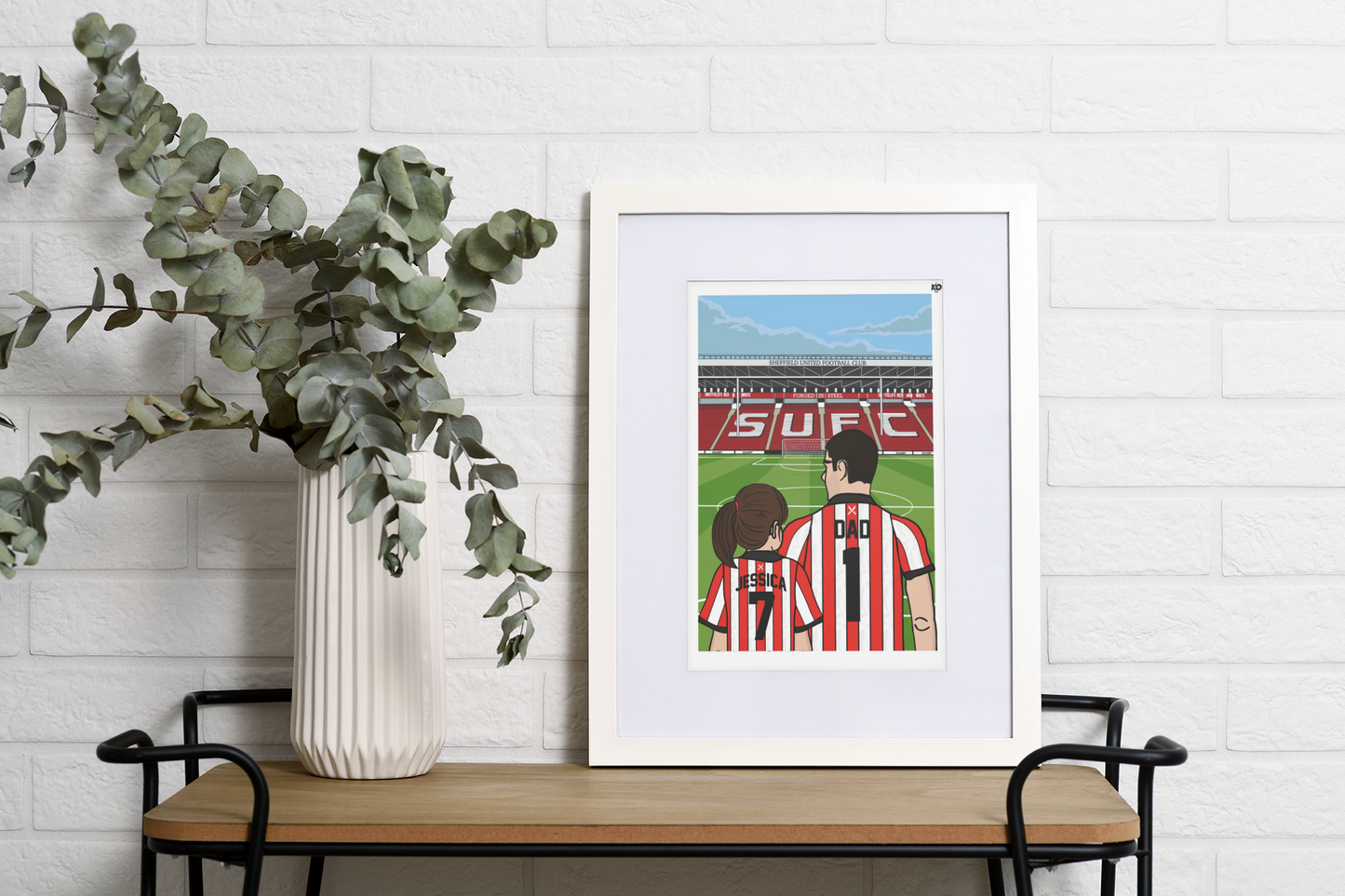 Personalised Sheffield United fc custom Dad & Lass PITCH PRINT - SUFC, The Blades, Bramall Lane Football Gift Art Prints Gifts teen