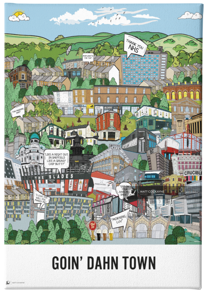 GOIN' DAHN TOWN - Sheffield Prints - Wall Art - Poster - Print -Canvas - Illustration