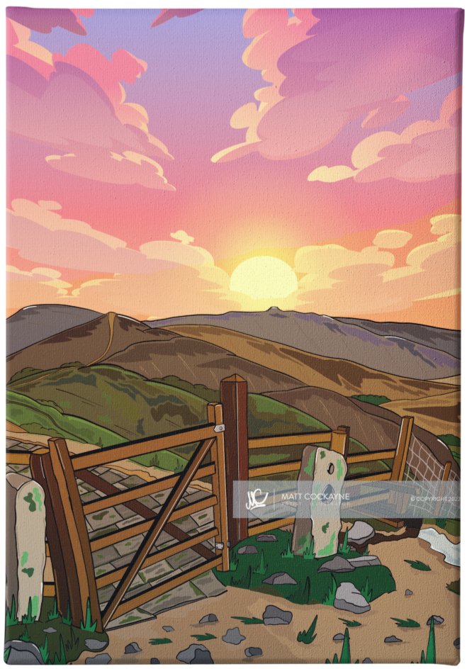 THE GREAT RIDGE SUNSET - Peak District Prints - Wall Art - Poster - Print - Canvas - Illustration