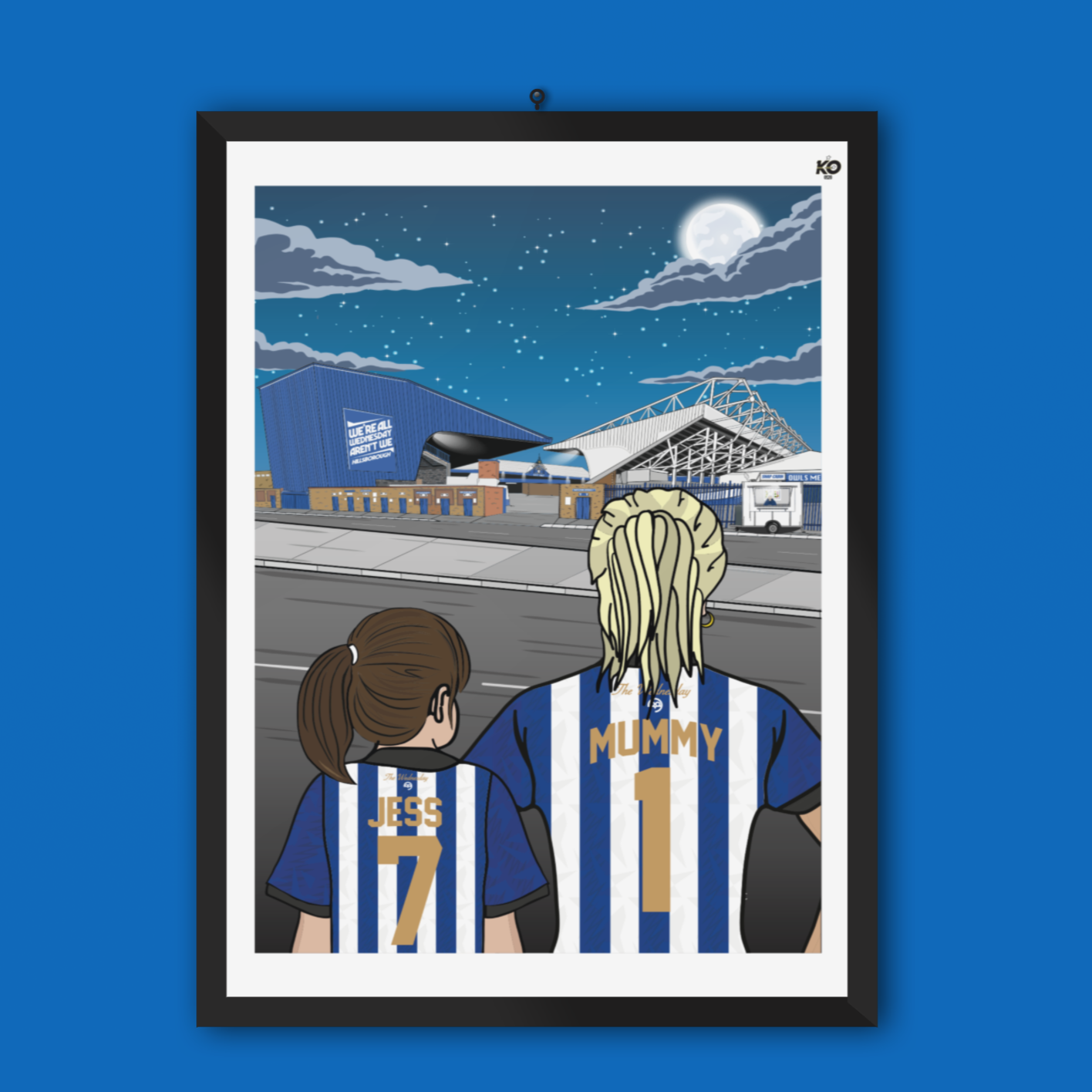 Personalised SHEFFIELD WEDNESDAY FC custom Mum & Lass artwork - 2022 kit Hillsborough Stadium Football Gift Art Print Owls wawaw swfc