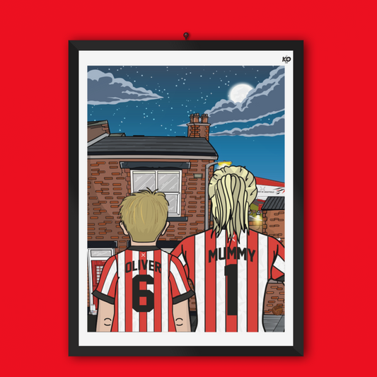 Personalised Sheffield United fc custom Mum & Lad TERRACE artwork - SUFC Bramall Lane Football Ground Team Gift Art Print Kop SUFC Mothers day gifts