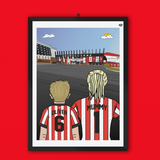 Personalised Sheffield United fc custom Mum & Lad artwork - SUFC Bramall Lane Football Ground Team Gift Art Print Kop SUFC Mothers day gifts