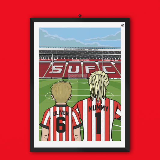 Personalised Sheffield United fc custom Mum & Lad pitch artwork - SUFC Bramall Lane Football Ground Team Gift Art Print Kop SUFC Mothers day gifts