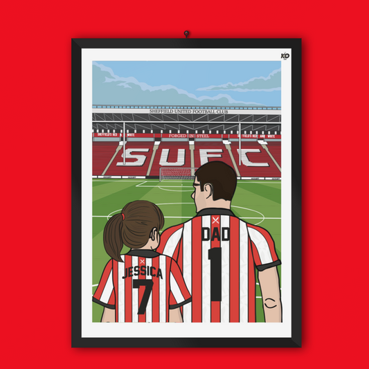Personalised Sheffield United fc custom Dad & Lass PITCH PRINT - SUFC, The Blades, Bramall Lane Football Gift Art Prints Gifts teen