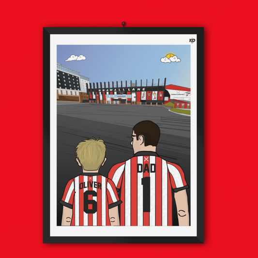 Personalised Sheffield United fc custom Dad & Lad PRINT - SUFC, The Blades, Bramall Lane Football Gift Art Prints Gifts teen