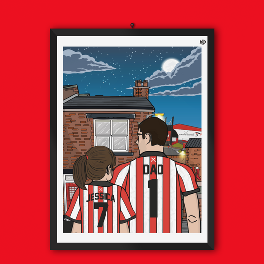 Personalised Sheffield United fc custom Dad & Lass TERRACE PRINT - SUFC, The Blades, Bramall Lane Football Gift Art Prints Gifts teen