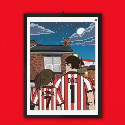 Personalised Sheffield United fc custom Dad & Lass TERRACE PRINT - SUFC, The Blades, Bramall Lane Football Gift Art Prints Gifts teen