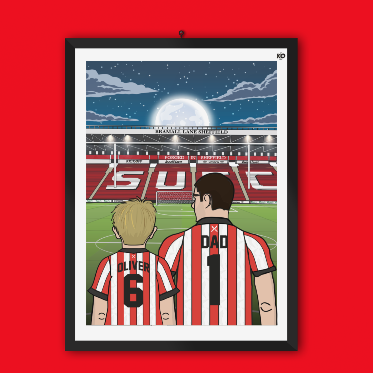Personalised Sheffield United fc custom Dad & Lad PITCH PRINT - SUFC, The Blades, Bramall Lane Football Gift Art Prints Gifts teen
