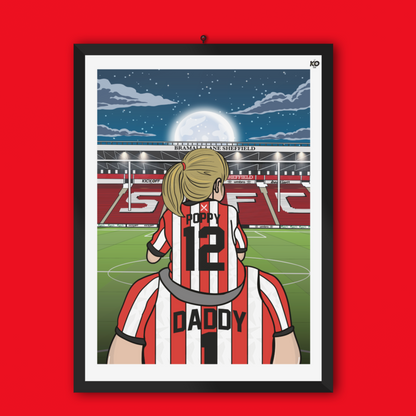Personalised Sheffield United fc custom Dad & Lass PITCH PRINT - SUFC, The Blades, Bramall Lane Football Gift Art Prints Gifts efl