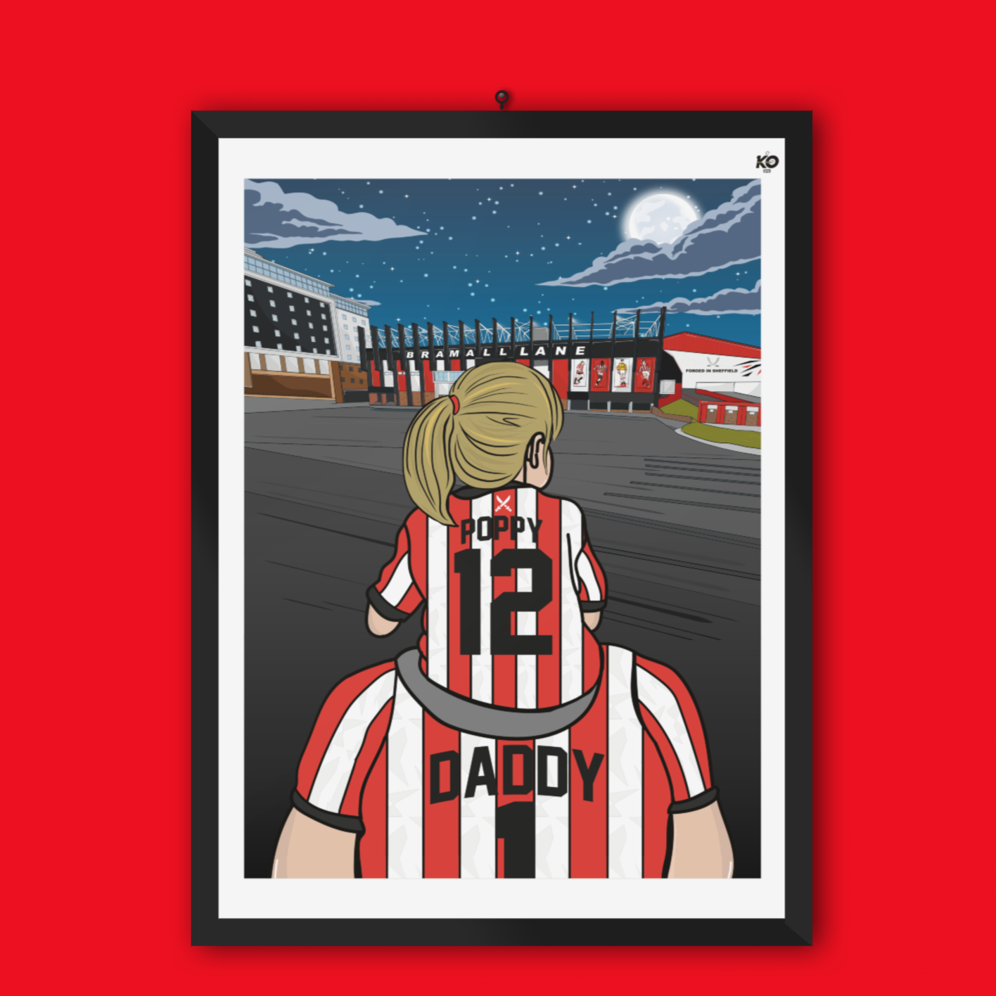 Personalised Sheffield United fc custom Dad & Lass PRINT - SUFC, The Blades, Bramall Lane Football Gift Art Prints Gifts efl