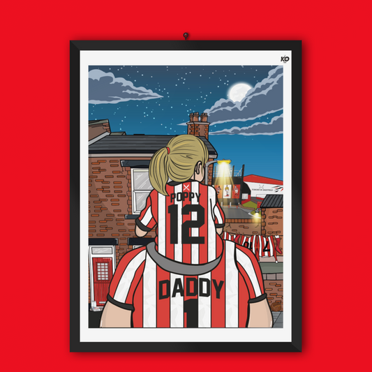 Personalised Sheffield United fc custom Dad & Lass TERRACE PRINT - SUFC, The Blades, Bramall Lane Football Gift Art Prints Gifts efl