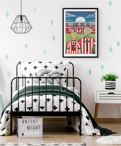 Personalised Sheffield United fc custom Mum & Lad pitch artwork - SUFC Bramall Lane Football Ground Team Gift Art Print Kop SUFC Mothers day gifts