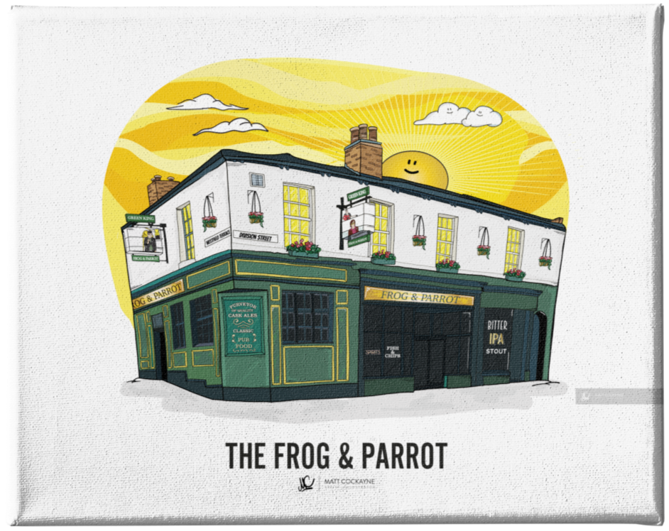 PUBS - THE FROG AND PARROT - Wall Art - Poster - Print - Canvas - Illustration
