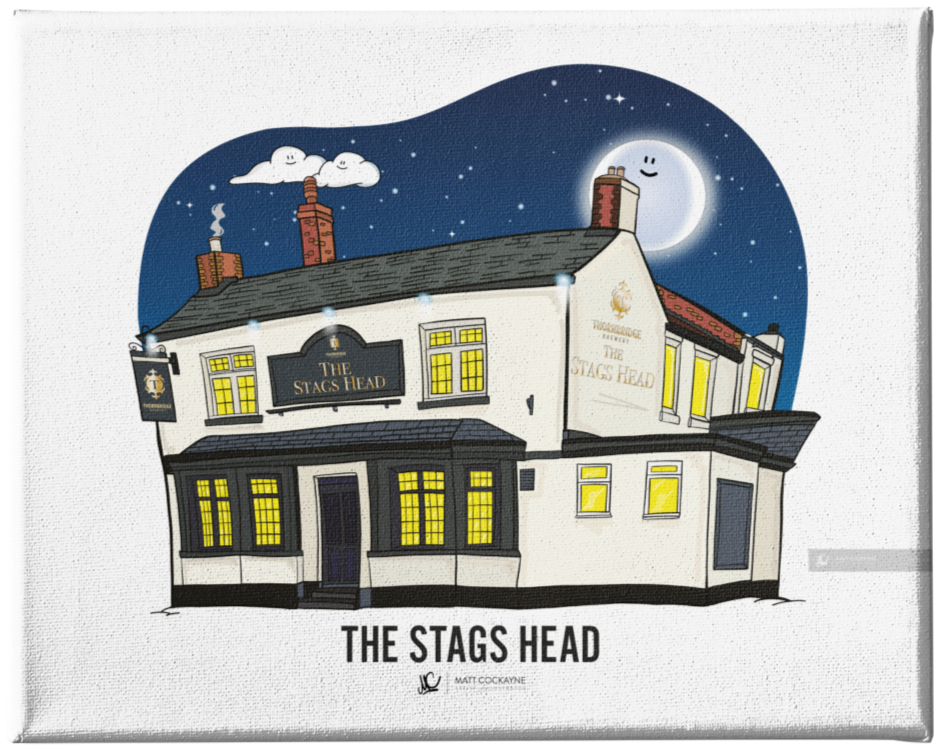 PUBS - THE STAGS HEAD - Wall Art - Poster - Print - Canvas - Illustration