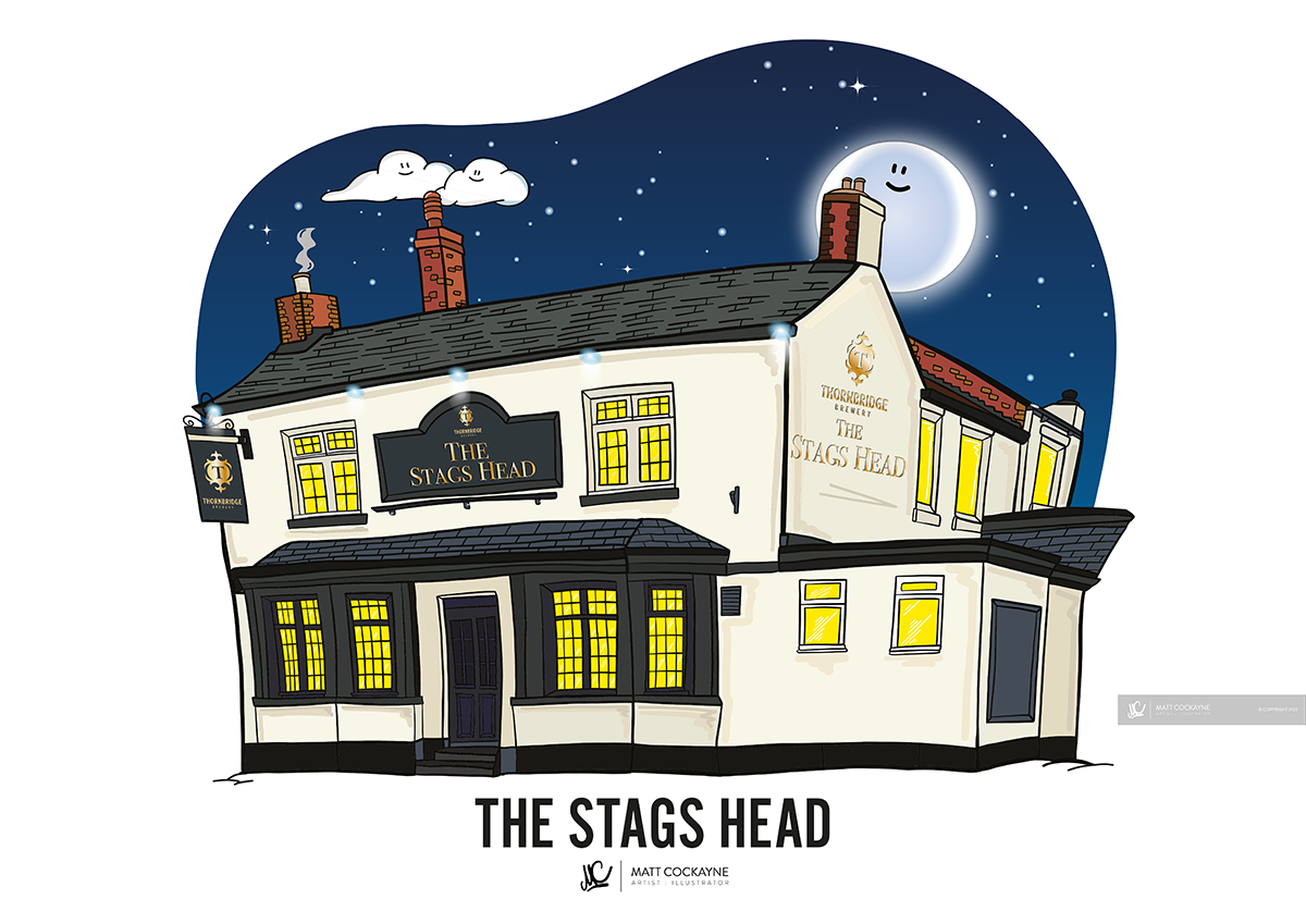 PUBS - THE STAGS HEAD - Wall Art - Poster - Print - Canvas - Illustration