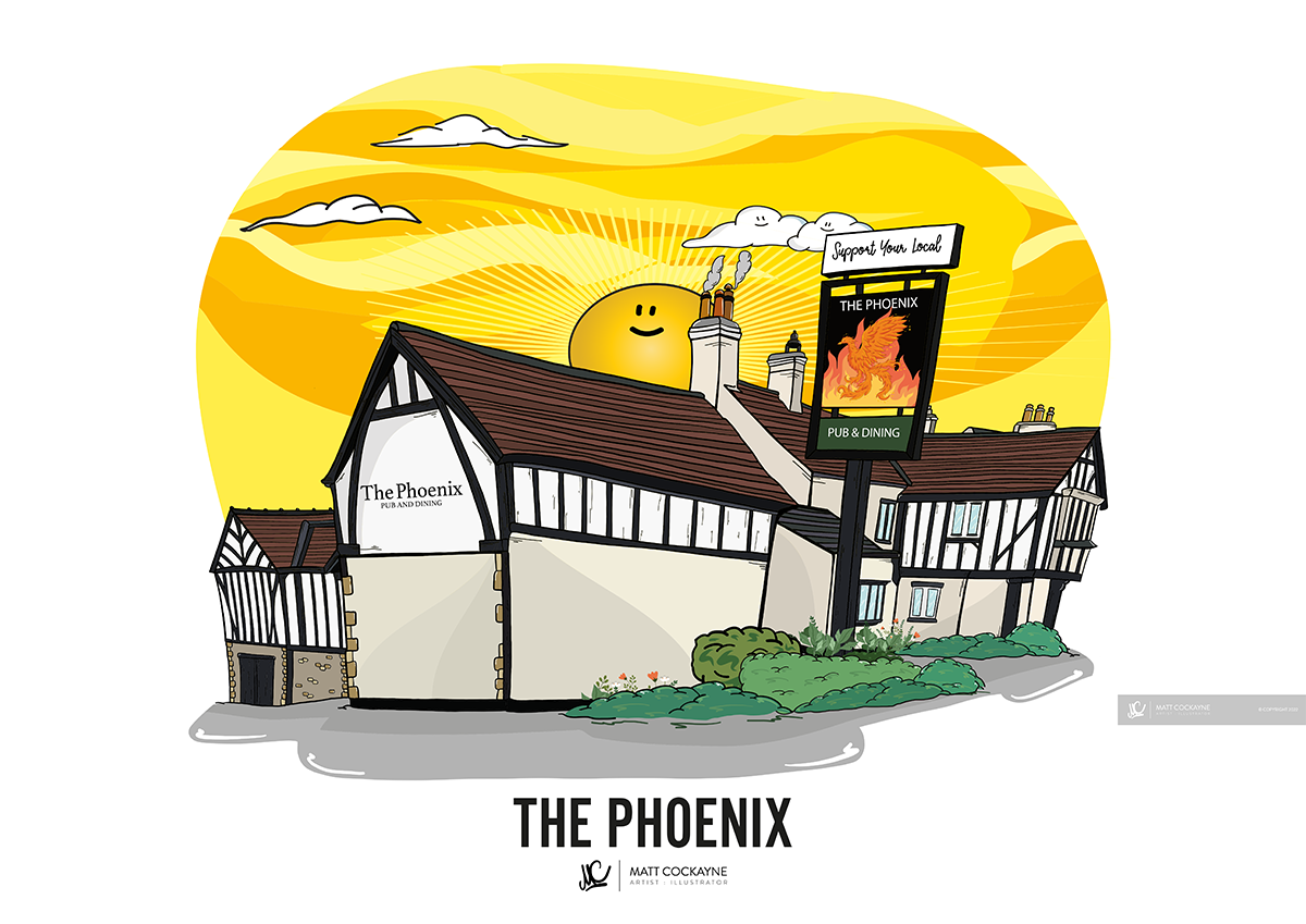 PUBS - THE PHOENIX - Wall Art - Poster - Print - Canvas - Illustration